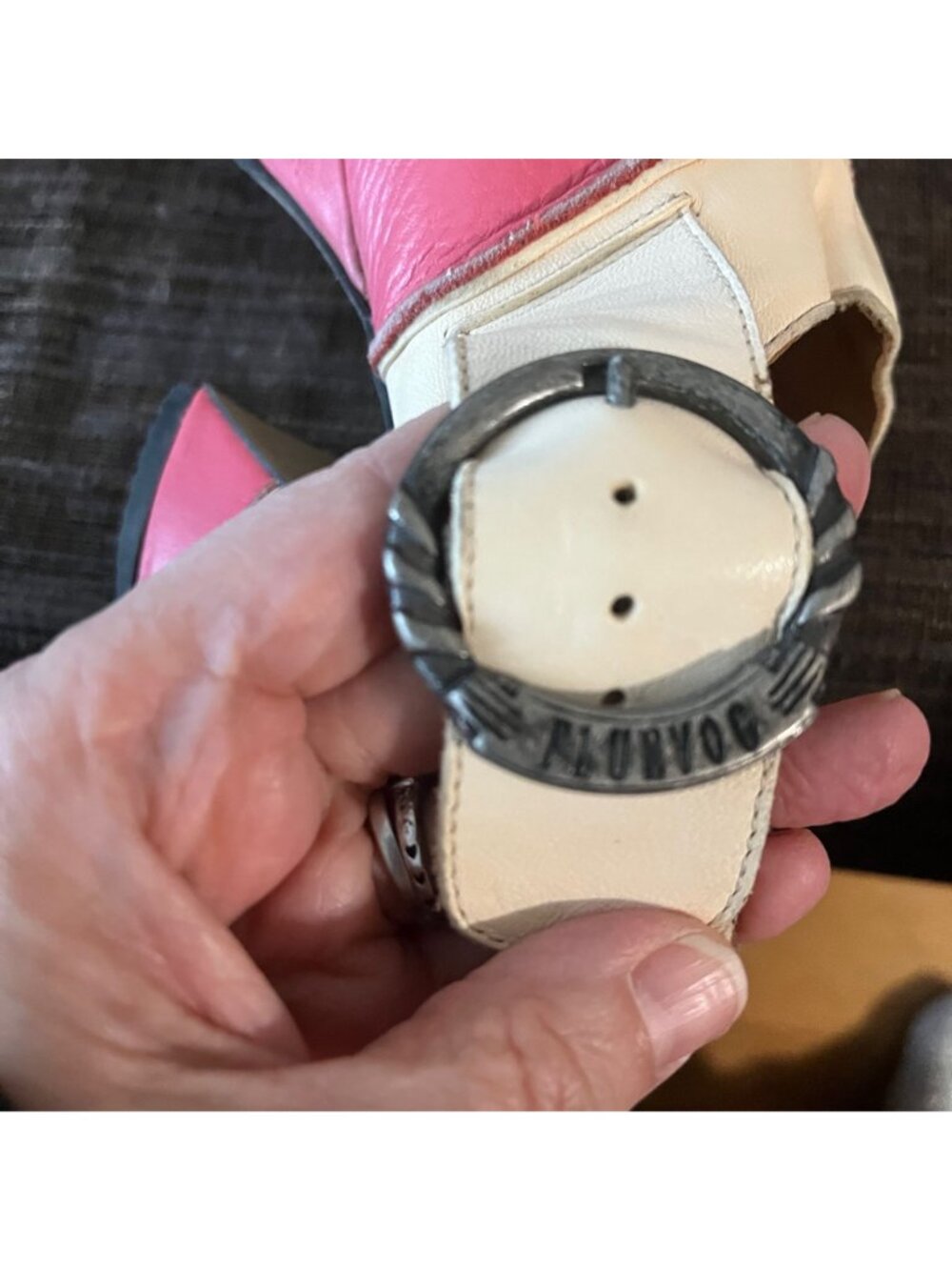 JOHN FLUEVOG Prepare Advisor Platform Slingback Heels in Pink, Ivory and Grey L - Picture 6 of 10